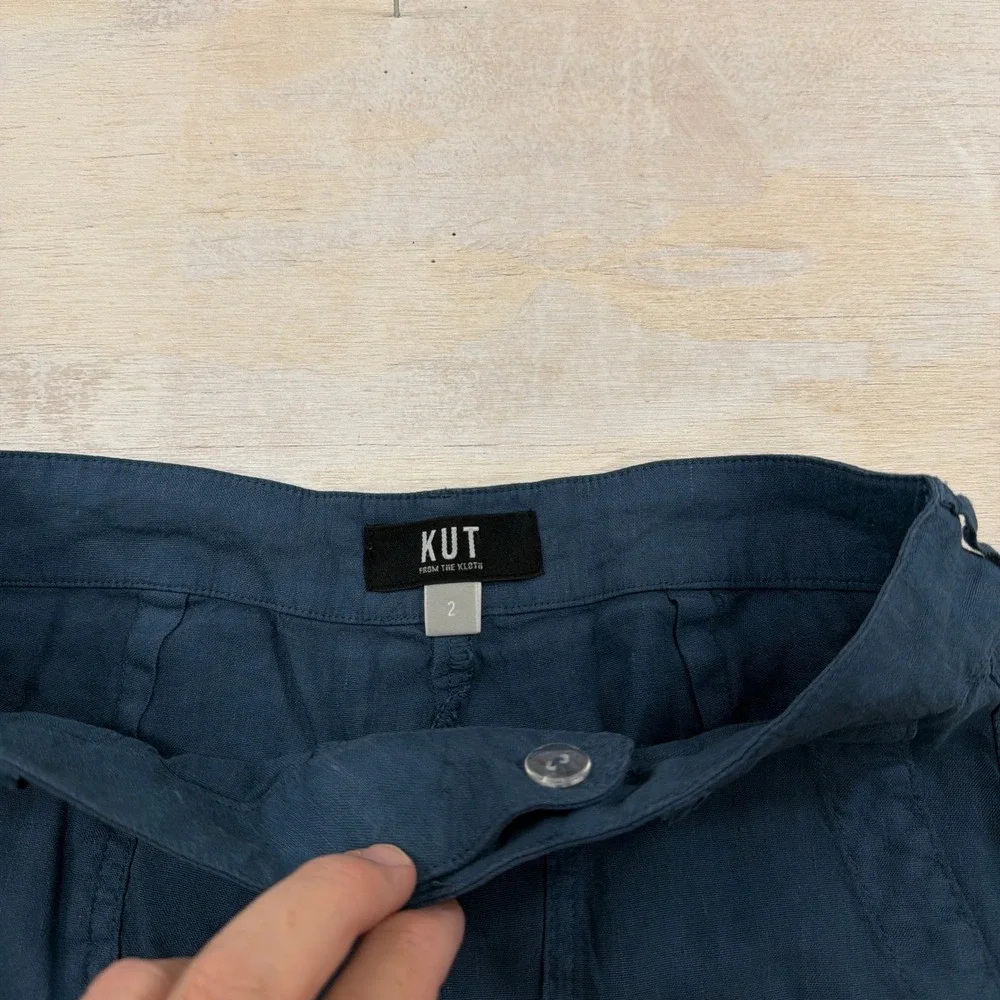 KUT from the Kloth Pants Topaz High Rise Wide Leg Linen Blend Blue Womens Size 2